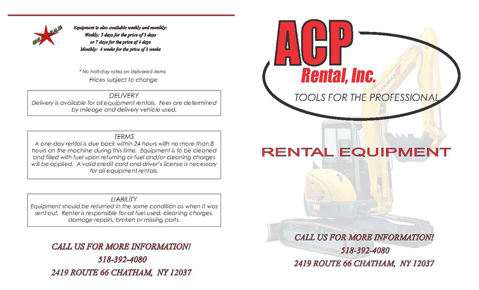 Rentals ACP Power Equipment, Inc. Chatham, NY (518) 3924080